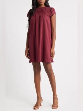 Charles Henry • NWOT cotton Burgundy Short Sleeve Dress PTP 21”